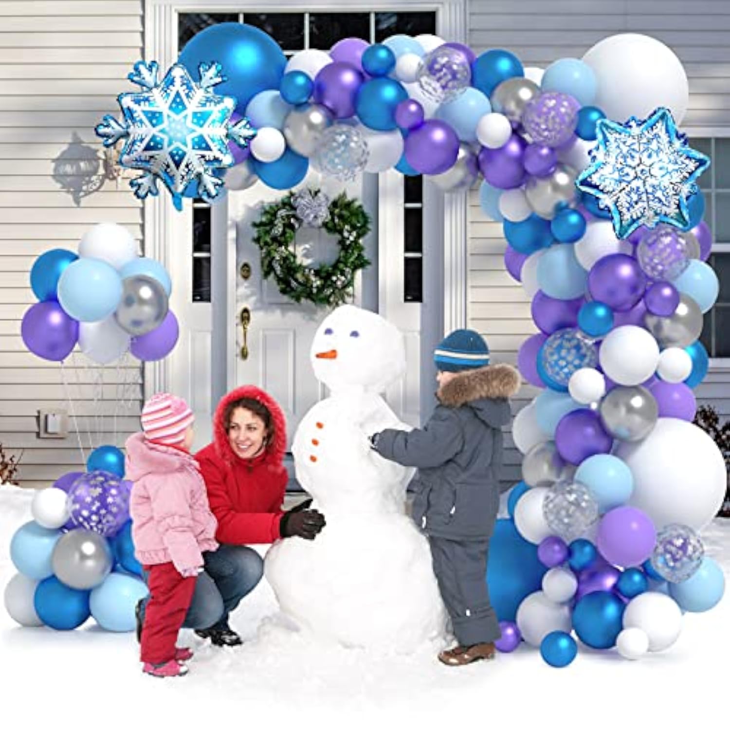 Frozen Balloon Garland 130Pcs Winter Balloon Arch Kit With Snowflake Balloons White Blue Purple Sliver Balloon Kit For Winter Theme Baby Shower Supplies Snowman Birthday Party Decorations