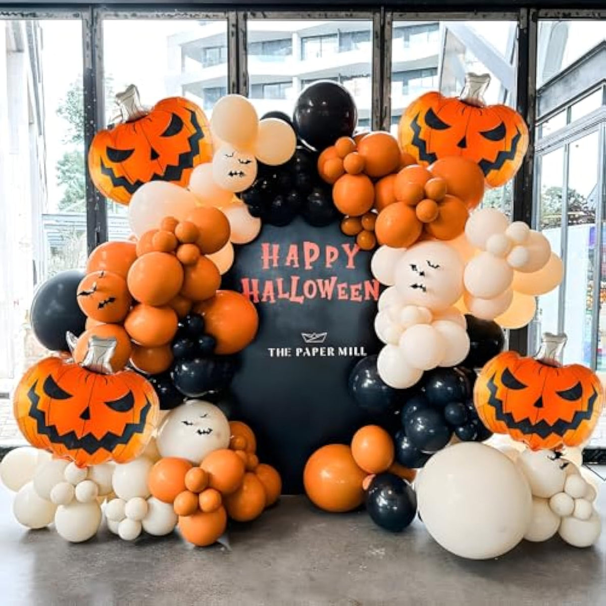 146Pcs Halloween Balloon Garland Arch Kit - Pumpkin, Black, White & Orange Party Decor