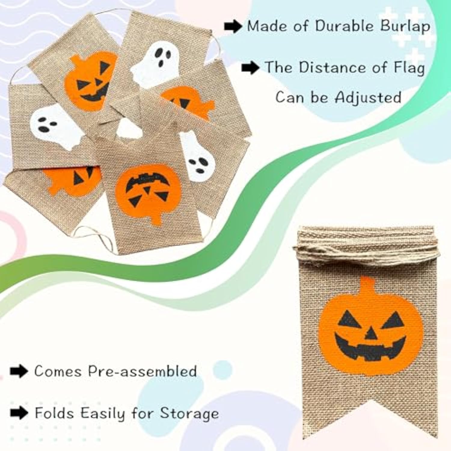 Ghost Pumpkin Banner Halloween Decorations Mantle Fireplace Bunting Garland Party