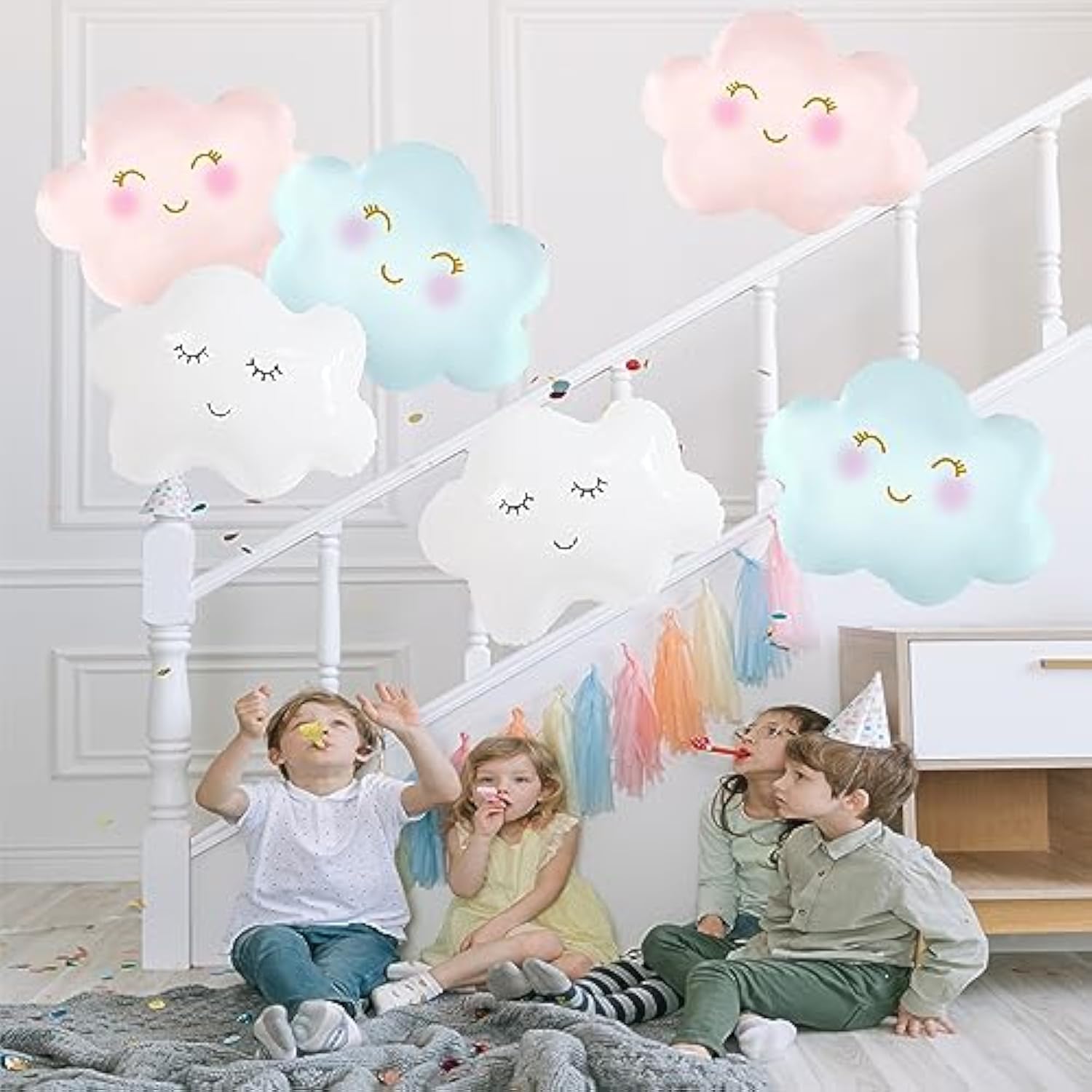 6Pcs Cloud Balloons Foil Mylar Smile Cloud Balloons For Baby Shower And Birthday Party Decorations Supplies