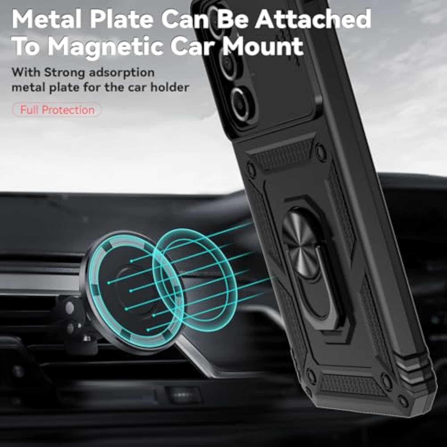 For Samsung Galaxy A16 5G Case With Slide Camera Cover Hd Screen Protector [Military Grade 16Ft. Drop Tested] Magnetic Ring Holder Kickstand Protective Phone Case For Galaxy A16 5G 2025, Black