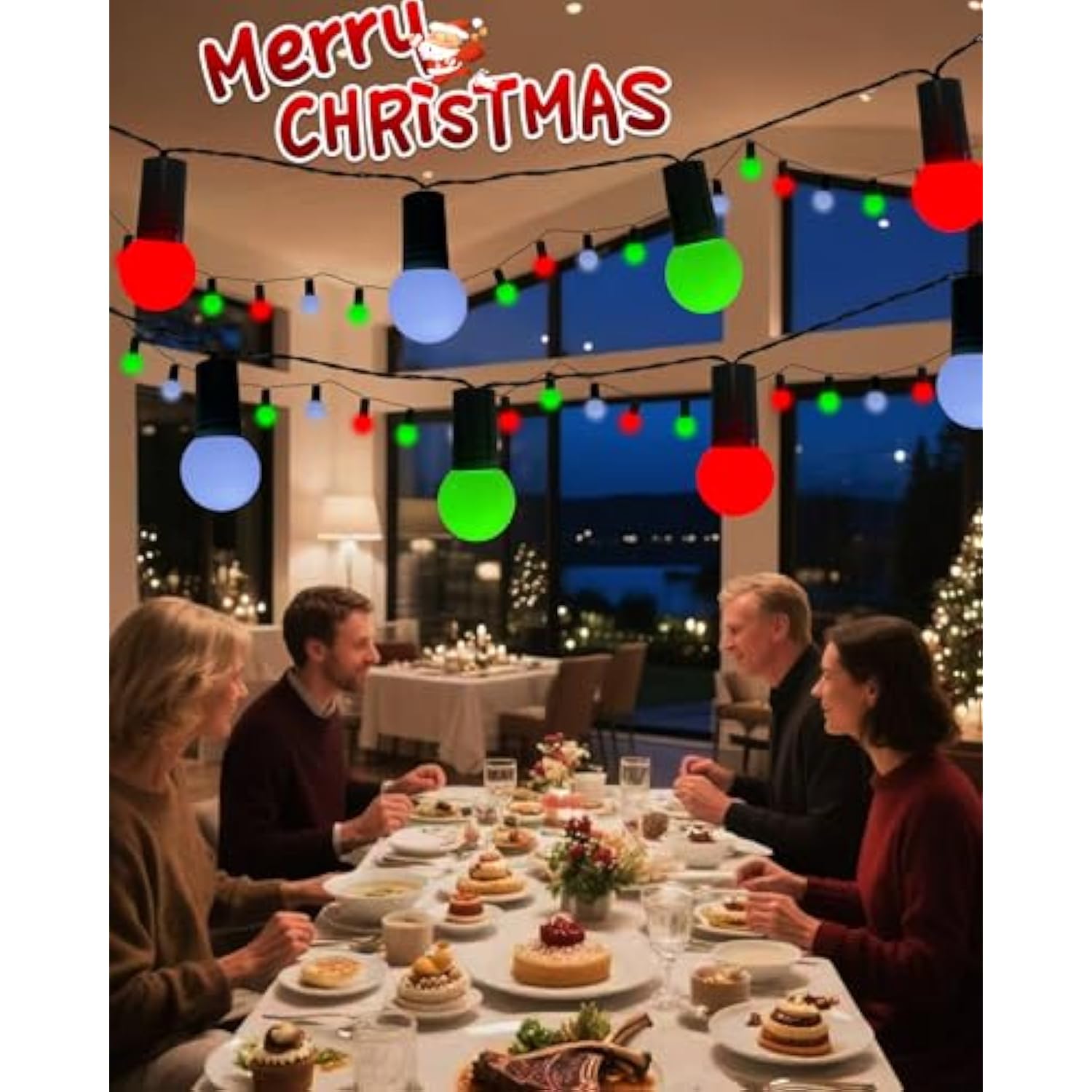 Battery Powered Christmas Lights Indoor, 18.9Ft Christmas Decorative Light With 50 Led Red White Green Globe Fairy Light