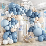 412Pcs Dusty Blue White Sand Balloon Arch Garland Kit,18 12 10 5 Inch Slate Fog Baby Blue Macaron Blue Sand White For Birthday Baby Shower Wedding Bridal Gender Reveal Decorations