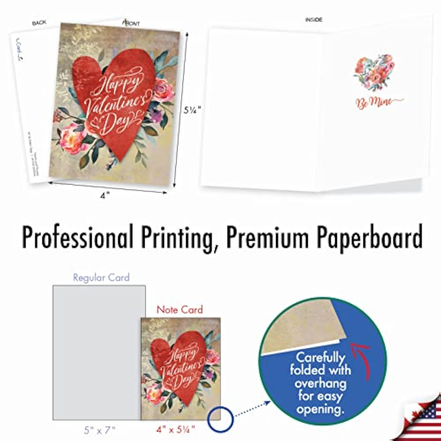 20 Assorted Valentine'S Day Note Cards Bulk Box Set 4 X 5.12 Inch With Envelopes (10 Designs, 2 Each) Hearts And Flowers Am10413Vdg-B2X10
