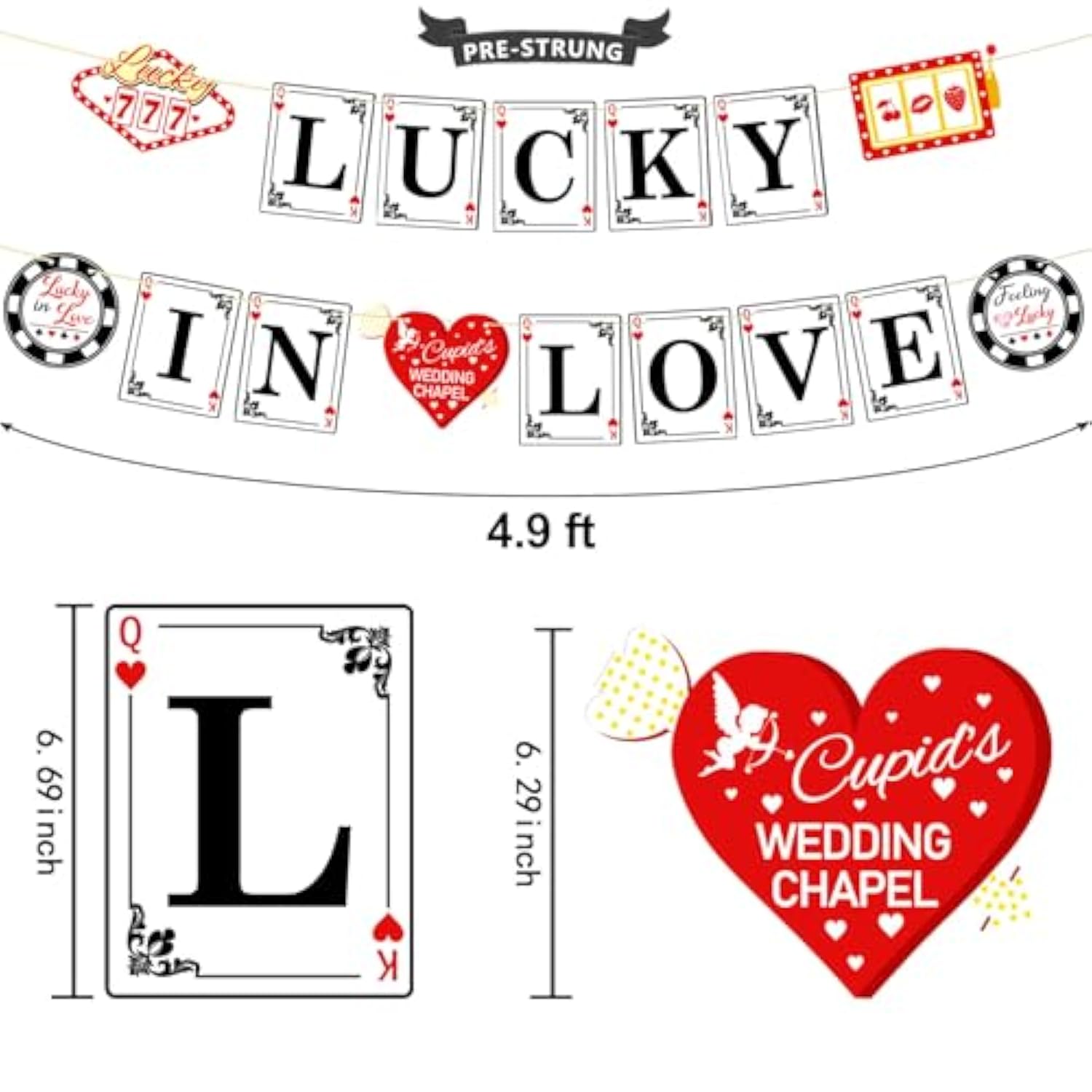 Pre-Strung Lucky In Love Bachelorette Decorations, No Diy Las Vegas Bachelorette Party Decor, Poker Night Casino Themed Bridal Shower Party Supplies