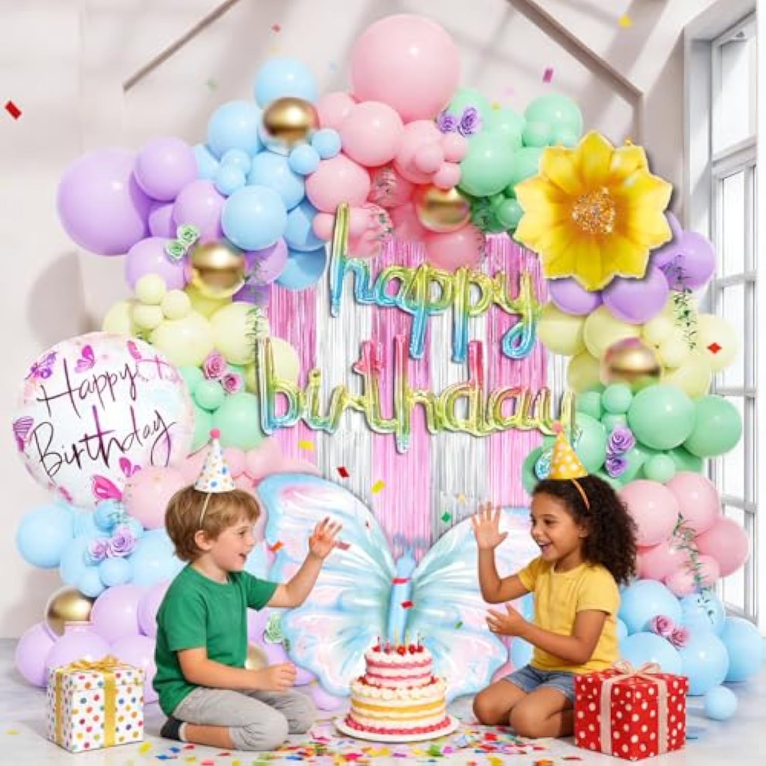 Balloon Garland, Birthday Balloon Arch, Butterfly Balloons, 72-Piece Colorful Set With Butterfly, Flower & Happy Birthday, Elegant Spring Party Decorations