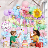 Balloon Garland, Birthday Balloon Arch, Butterfly Balloons, 72-Piece Colorful Set With Butterfly, Flower & Happy Birthday, Elegant Spring Party Decorations