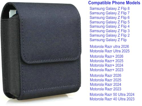 Flip Phone Holster for Samsung Galaxy Z Flip 7/6/5/4/3, Nylon Belt Clip Pouch for Motorola Razr 2025/2024/2023 Moto Razr+ Plus Ultra Case Card Holder