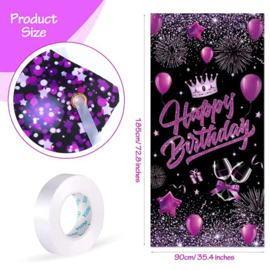 Purple Happy Birthday Door Banner Black Party Decorations For Women Gi