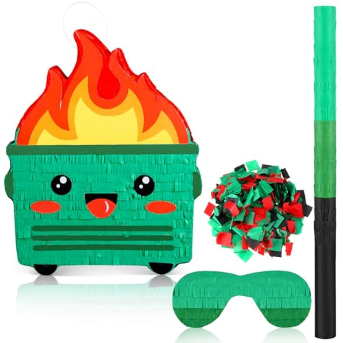 Dumpster On Fire Piñata For Birthday Party 15. 75 X 12. 6 Inch Piñata With Bat Blindfold Confetti For Baby Shower Photo Props Cinco De Mayo Fiesta Decoration Kids Teens Adults Supplies(Green)