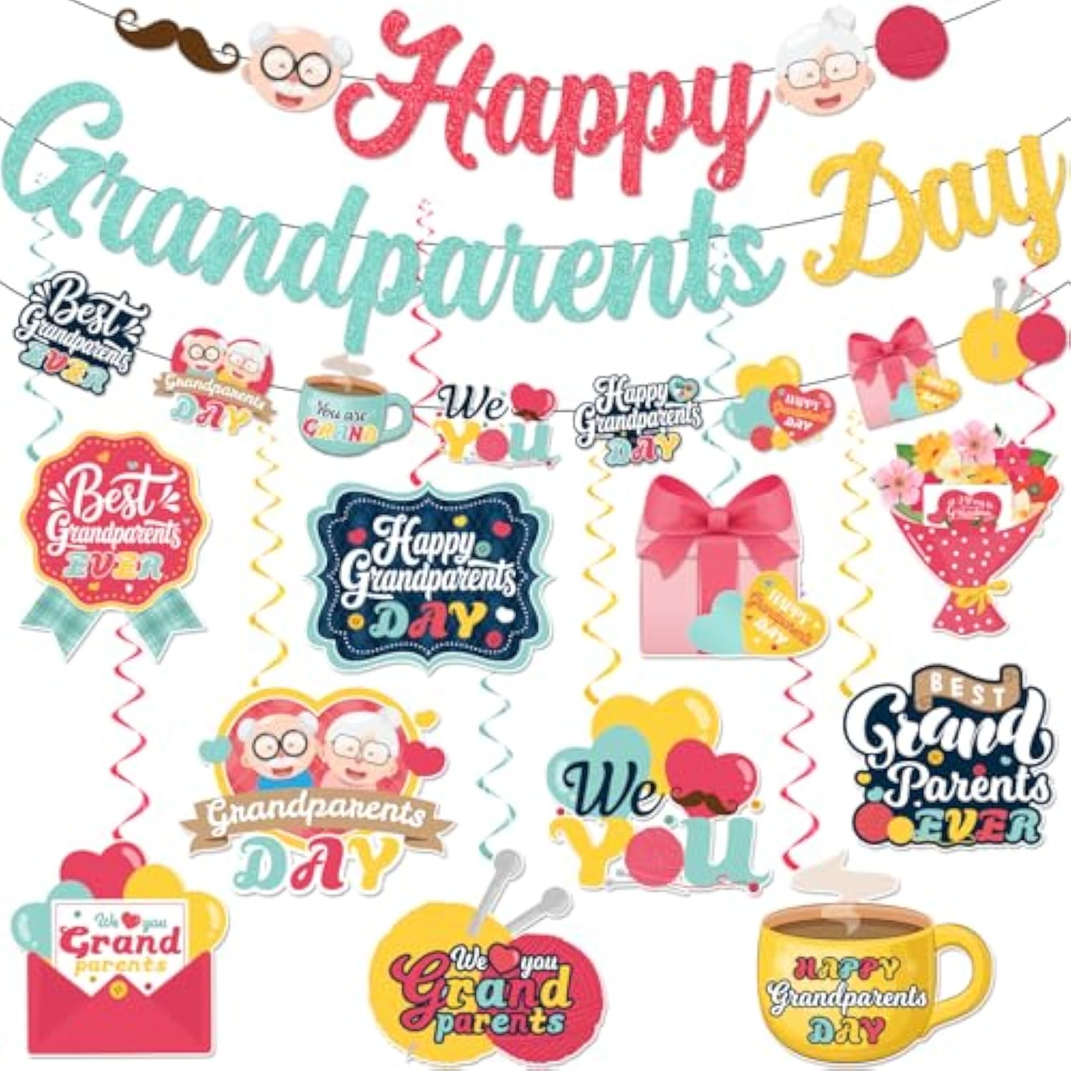 Grandparents Day Decorations, Happy Grandparents Day Banner Hanging Swirls And Grand Parents Day Garland For Grandma And Grandpa Party Supplies