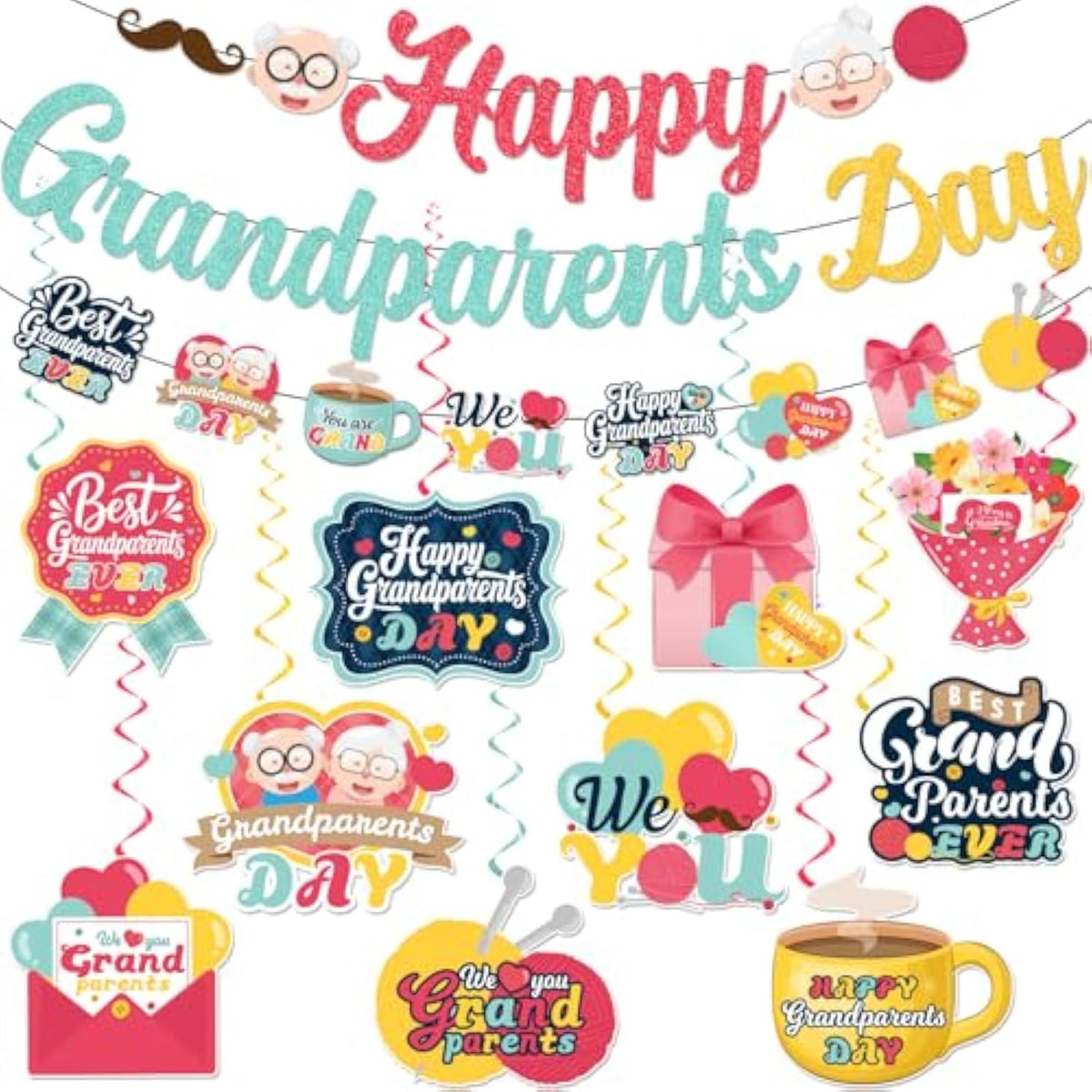 Grandparents Day Decorations, Happy Grandparents Day Banner Hanging Swirls And Grand Parents Day Garland For Grandma And Grandpa Party Supplies