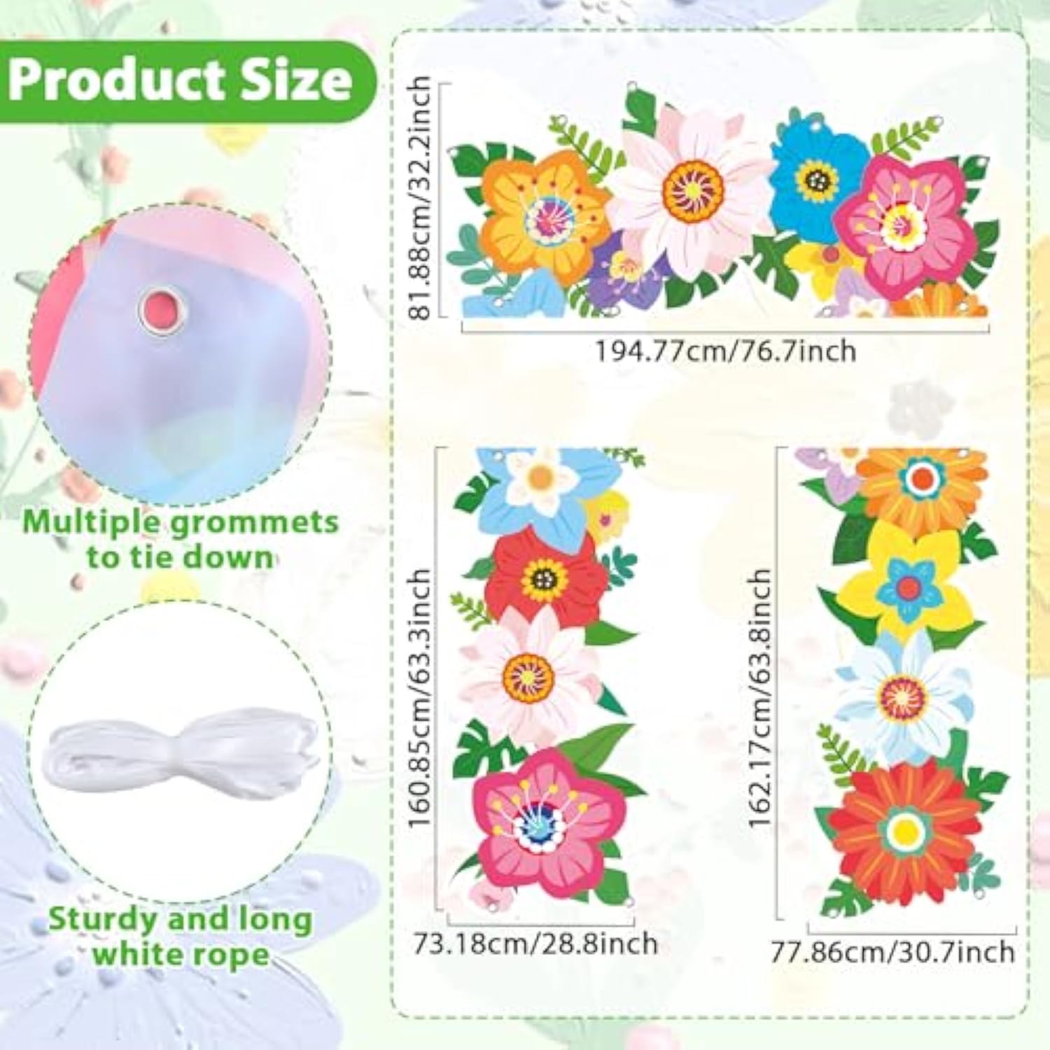 Spring Theme Flower Porch Banners Floral Birthday Party Decorations Wildflower Themed Door Cover Summer Hanging Photo Booth Props Backdrop For Tea Picnic Baby Shower Birthday Party Supplies 80X96 In