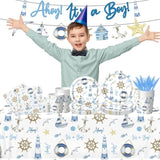 Ahoy Nautical Baby Shower Decorations Tableware - 142Pcs Its A Boy Plates And Napkins Supplies, Party Dinnerware Tablecloth For Sailor Theme Decorations