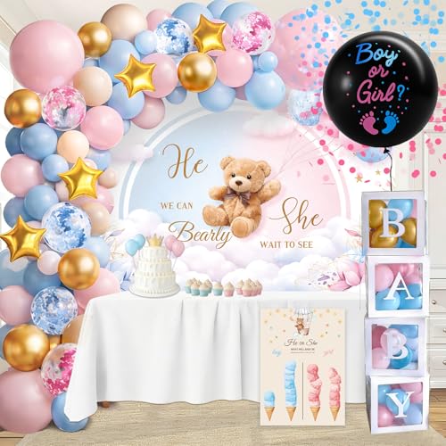Gender Reveal Decorations Kit for Boy or Girl, Teddy Bear Theme