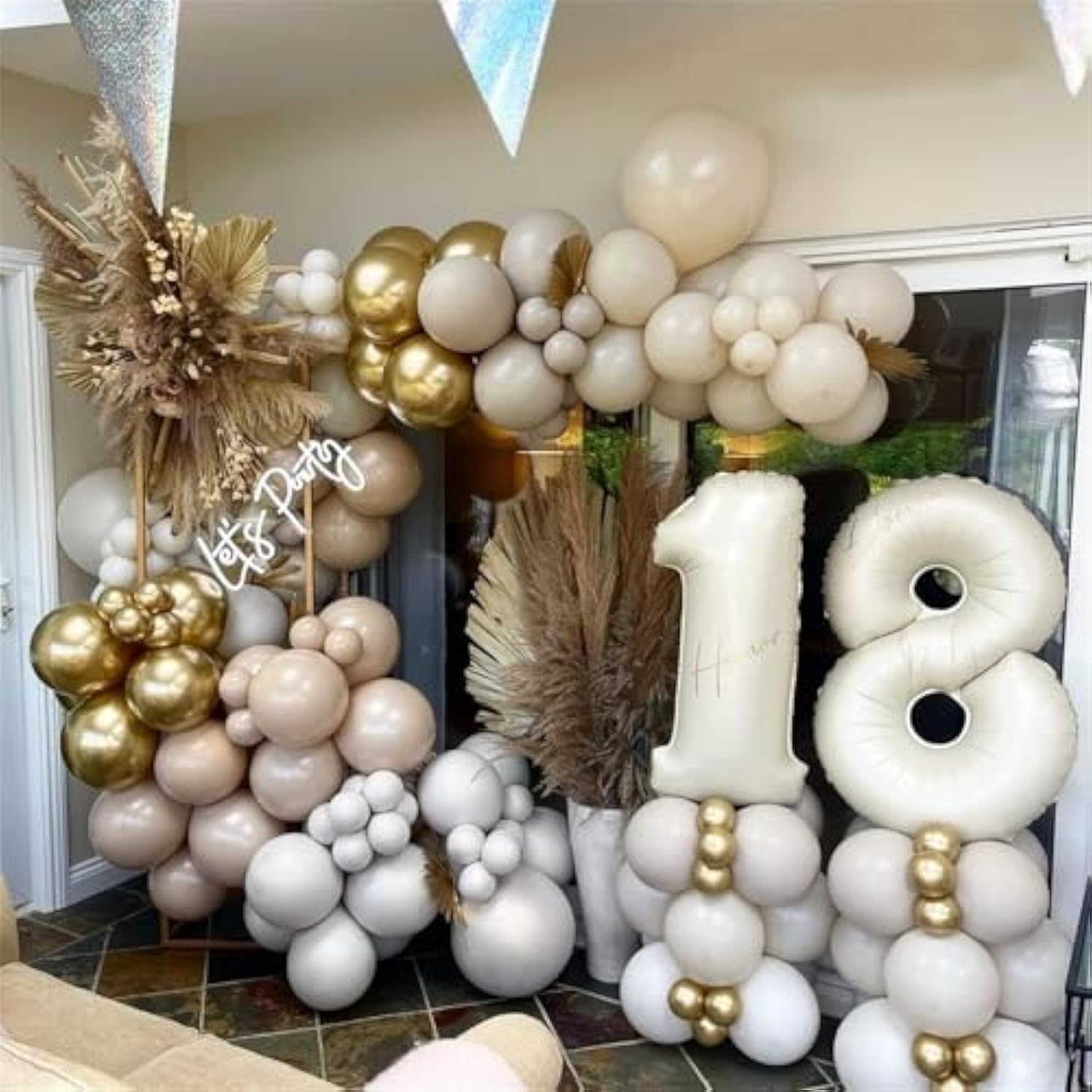 40 Inch Beige Number 1 Balloon For 1St Birthday Decoration, Large Self Inflating Cream Foil Number Balloons 0-9 For Boys Girls, White Sand 1 Helium Balloons For Women Men Party Anniversary Supplies