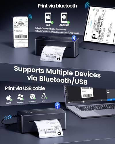 Bluetooth Shipping Label Printer, 4X6 Thermal Label Printer For Small Business, 2410-Bt Thermal Printers Compatible With Android, Ios, Windows, Macos, Tiktok, Usps, Etsy