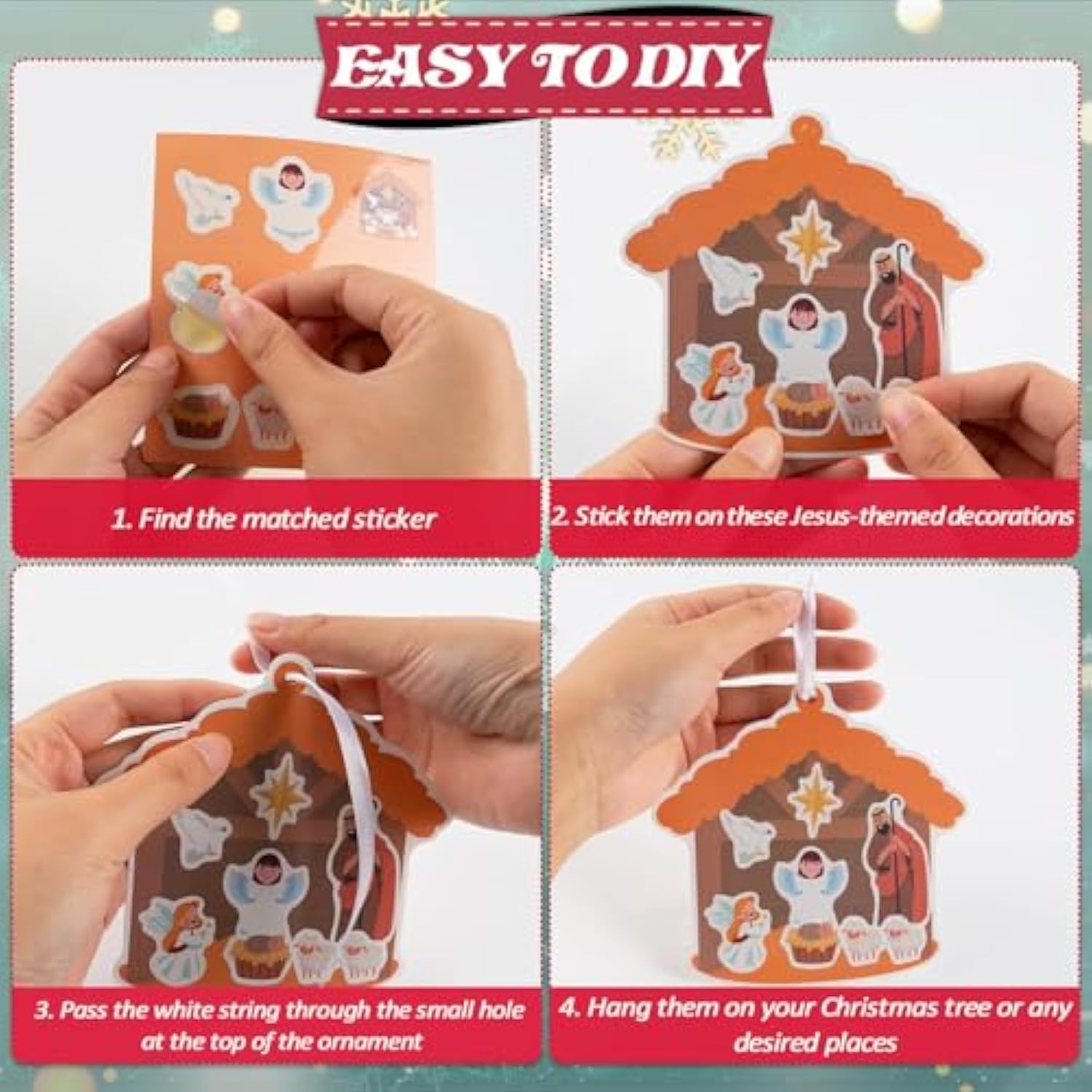 Christmas Nativity Ornament Crafts For Kids - 16 Pack Make Your Own Nativity Scene Ornament Kit With Nativity Diy Craft Stickers Cutouts For Kids Xmas Tree Holiday Classroom Art Activity Party Favors