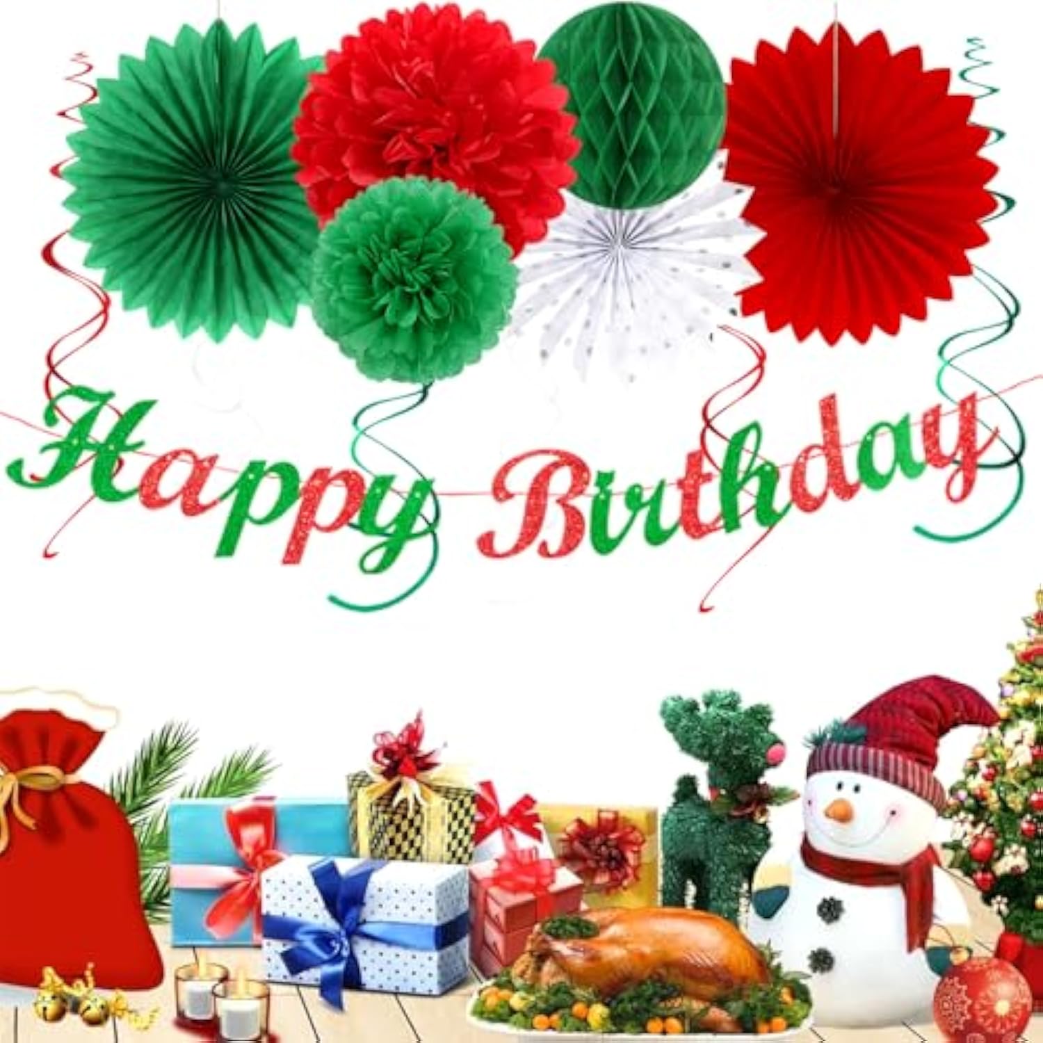 21pcs Red White Green Mexican Christmas Birthday Party Decorations Garland
