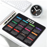 2025 Calendar Rectangular Stitched Edge Office Computer Mouse Pad, Anti Slip Rubber Desktop Gaming Mouse Pad (Black Calendar)