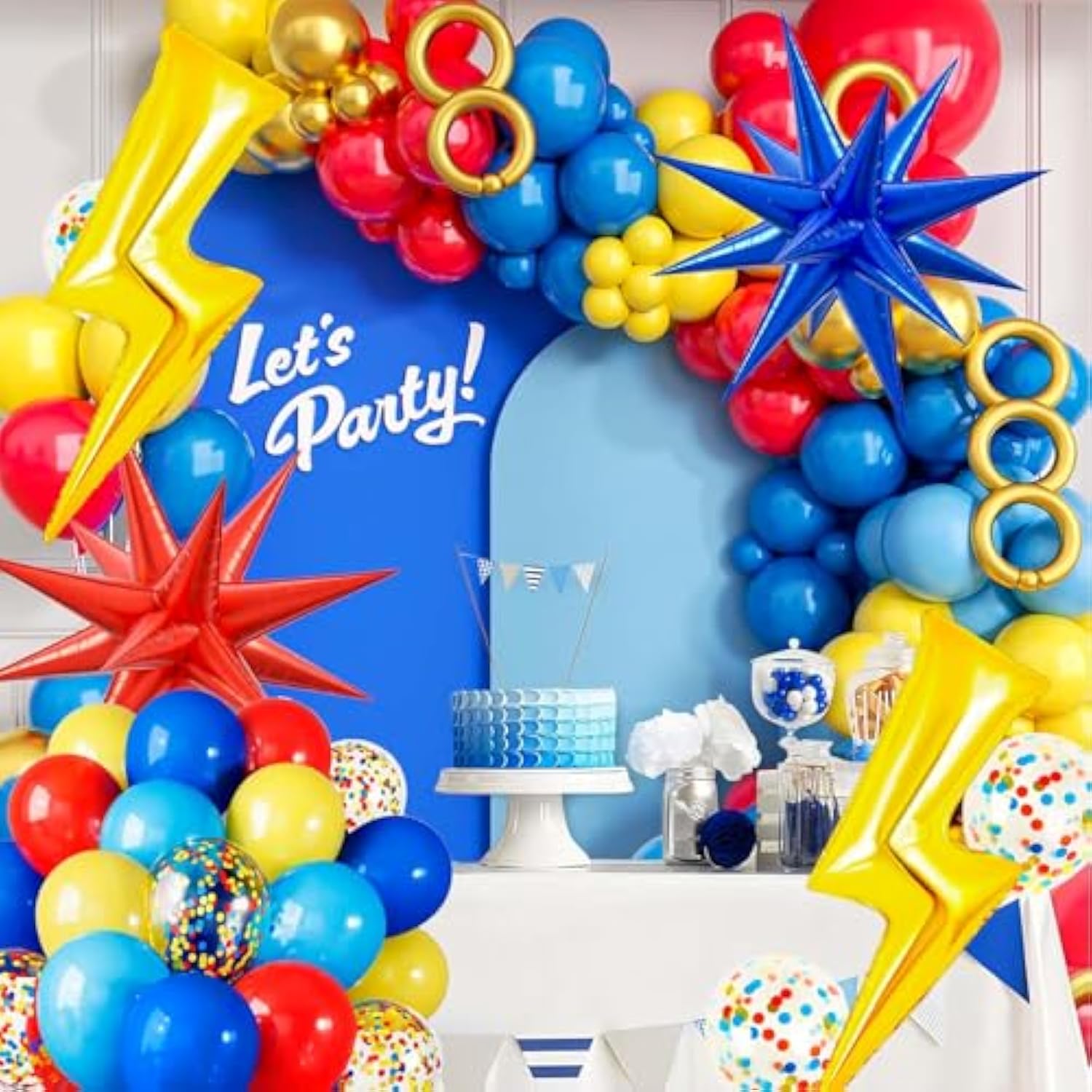 Cartoon Hedgehog Birthday Balloons Red, Blue, Yellow Set with Boom, Star & Lightning