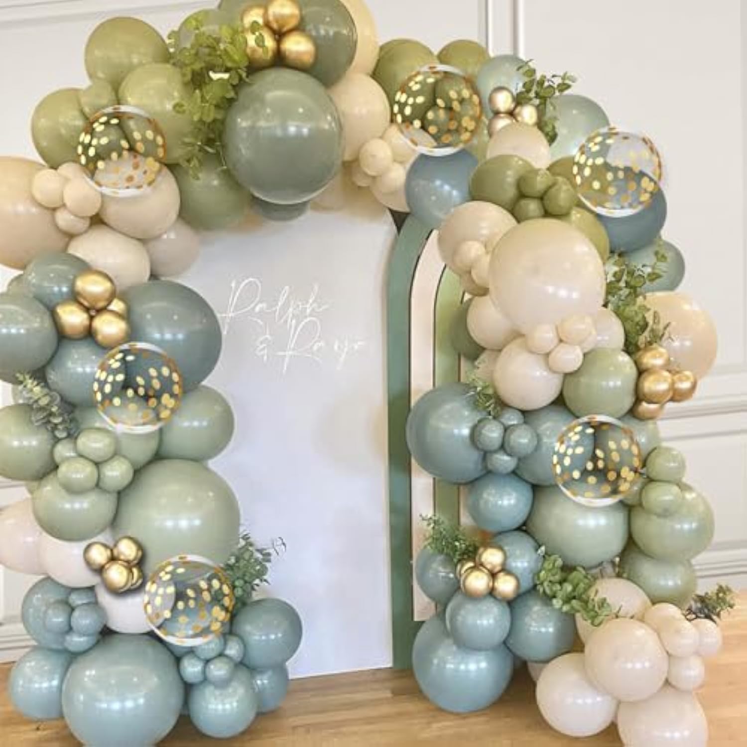 Dusty Green Blue Balloon Garland Arch Kit, Sage Green And Blue Balloon Arch Kit With Sand White Green Gold Balloons For Baby Shower Neutral Birthday Jungle Safari Wedding Birthday Party Decorations