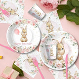 Bunny Birthday Decorations Tableware, Bunny Party Supplies, Paper Plate, Cup, Napkin, Tablecloth, Cutlery, Rabbit Bunny Party Decorations For Easter 1St 2Nd Birthday, Serves 24