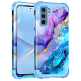 Compatible With Galaxy S22 5G Case,Floral Three Layer Heavy Duty Sturdy Shockproof Full Body Protective Cover Case For Samsung Galaxy S22 5G,Light Blue