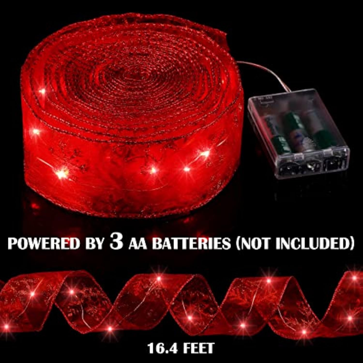 Christmas Ribbon Lights 16.4 Ft Glow Tree Battery Operated Indoor String Lights For Outdoor Xmas Holiday Party Wedding G