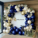 Navy Blue Balloon Garland Double Stuffed Pearl White Royal Blue Balloons Dark Navy Gold Balloon Arch Kit For Birthday Party Baby Shower Wedding Graduation Bridal Shower Decoration