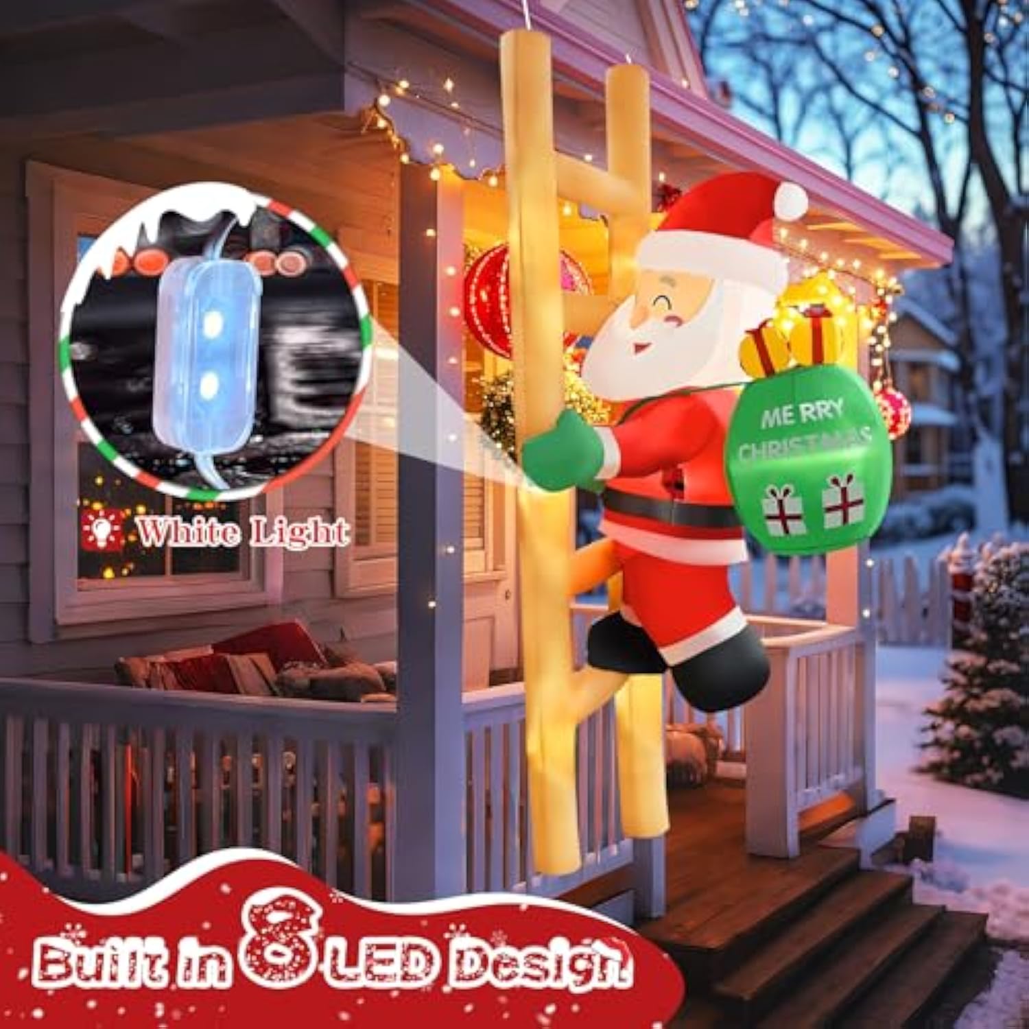 2025 Hanging Christmas Inflatable Santa 8Ft Climbing Santa Claus With Gift Bag Inflatables Christmas Outdoor Decoration