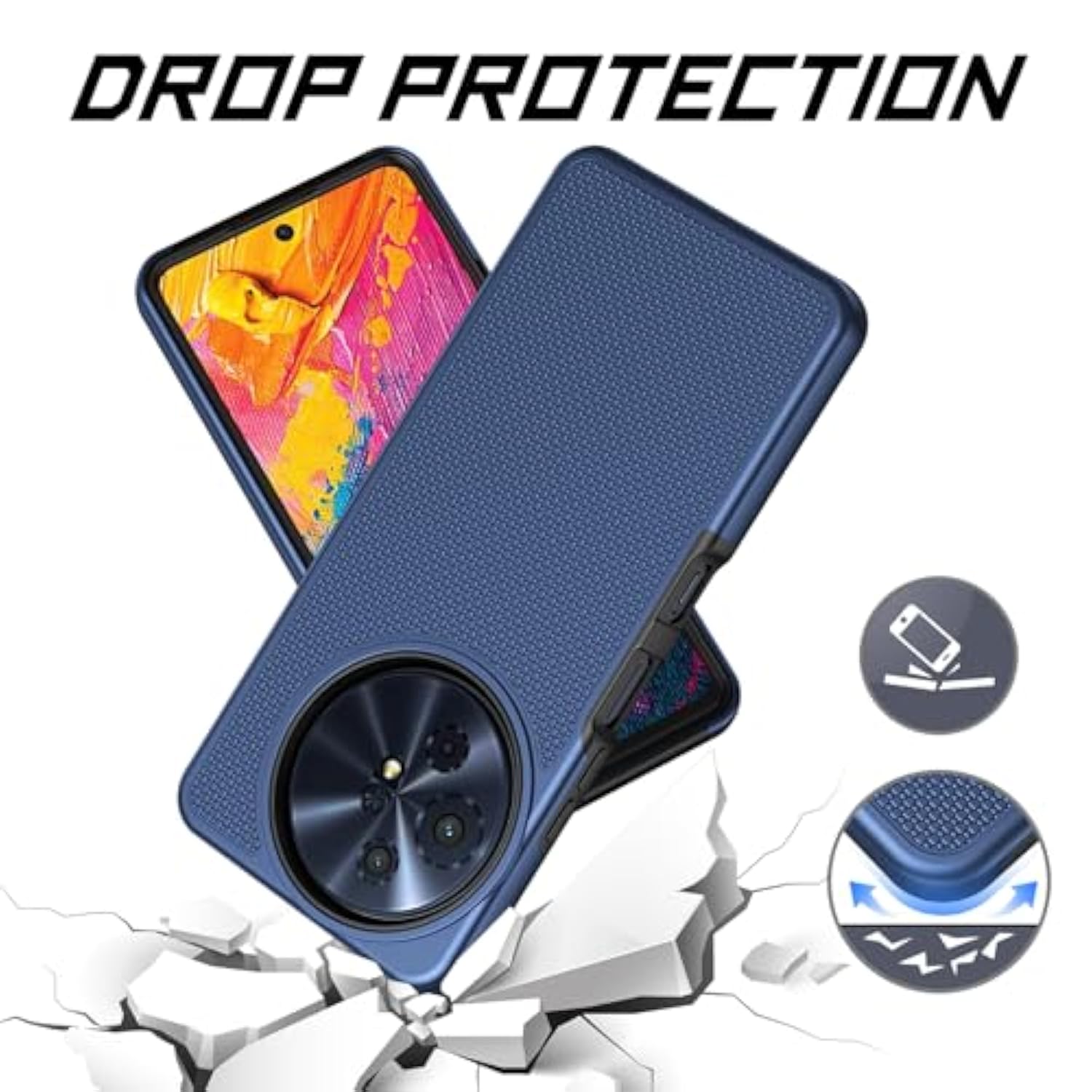 For Tcl 60 Xe Nxtpaper 5G/Tcl 50 Xl 5G Case With Tempered Glass Screen Protector,Dual Layer Heavy Duty Shockproof Protection (Blue)