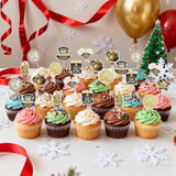 24 Pcs Black & Gold 2026 New Year Cupcake Toppers 8 Designs