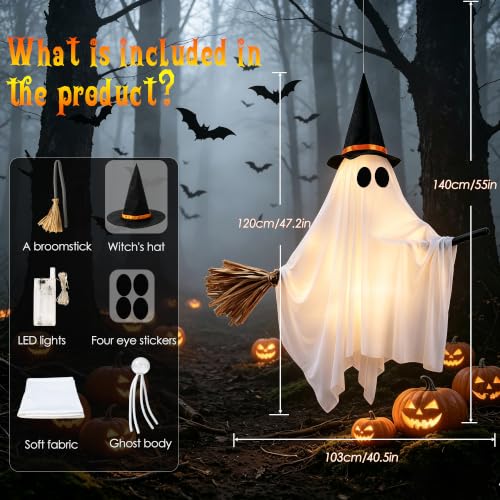 Witch Ghost Halloween Decorations Outdoor, 55" Light Up Hanging Decor
