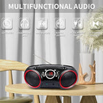030C Portable Cd Player Boombox With Am Fm Stereo Radio, Aux Line In, Headphone Jack, Supported Ac Or Battery Powered (Black With A Touch Of Red Rims)