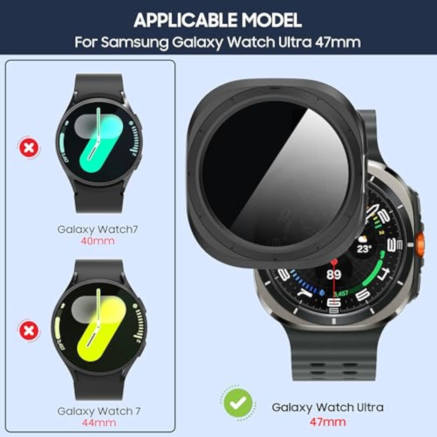 2-Pack For Samsung Galaxy Watch 7/8 Ultra 47Mm (2024/2025) Case, [Anti-Peeping] Tempered Glass Privacy Screen Protector, All-Round Pc Matte Protective Cover Bumper -Black+Starlight