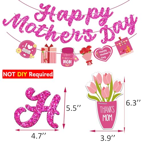 Happy Mothers Day Banner Glitter,NOT NEED DIY,Mothers Day Decorations,Mother's Day Decoration Banners Backdrop Sign for Home/Outdoor/Party supplies Decor Background
