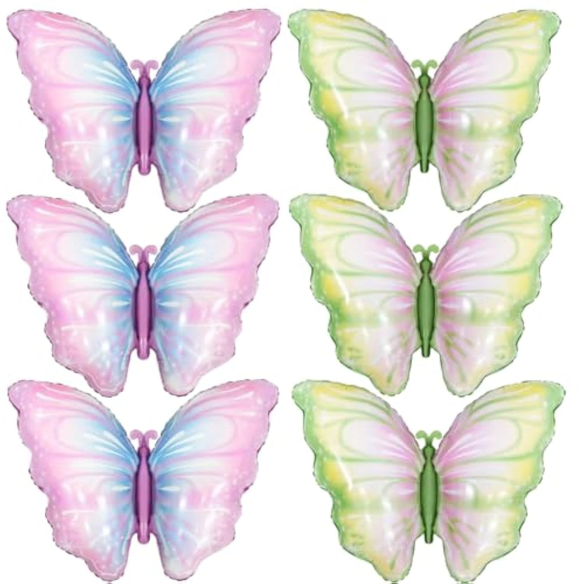 6 Pieces 32 Inches Pastel Butterfly Balloons – Mixed Set Of Iridescent Gradient Foil Mylar Balloons In Blue Green And Pink Purple For Birthday, Baby Shower, Garden Party, Spring Decorations