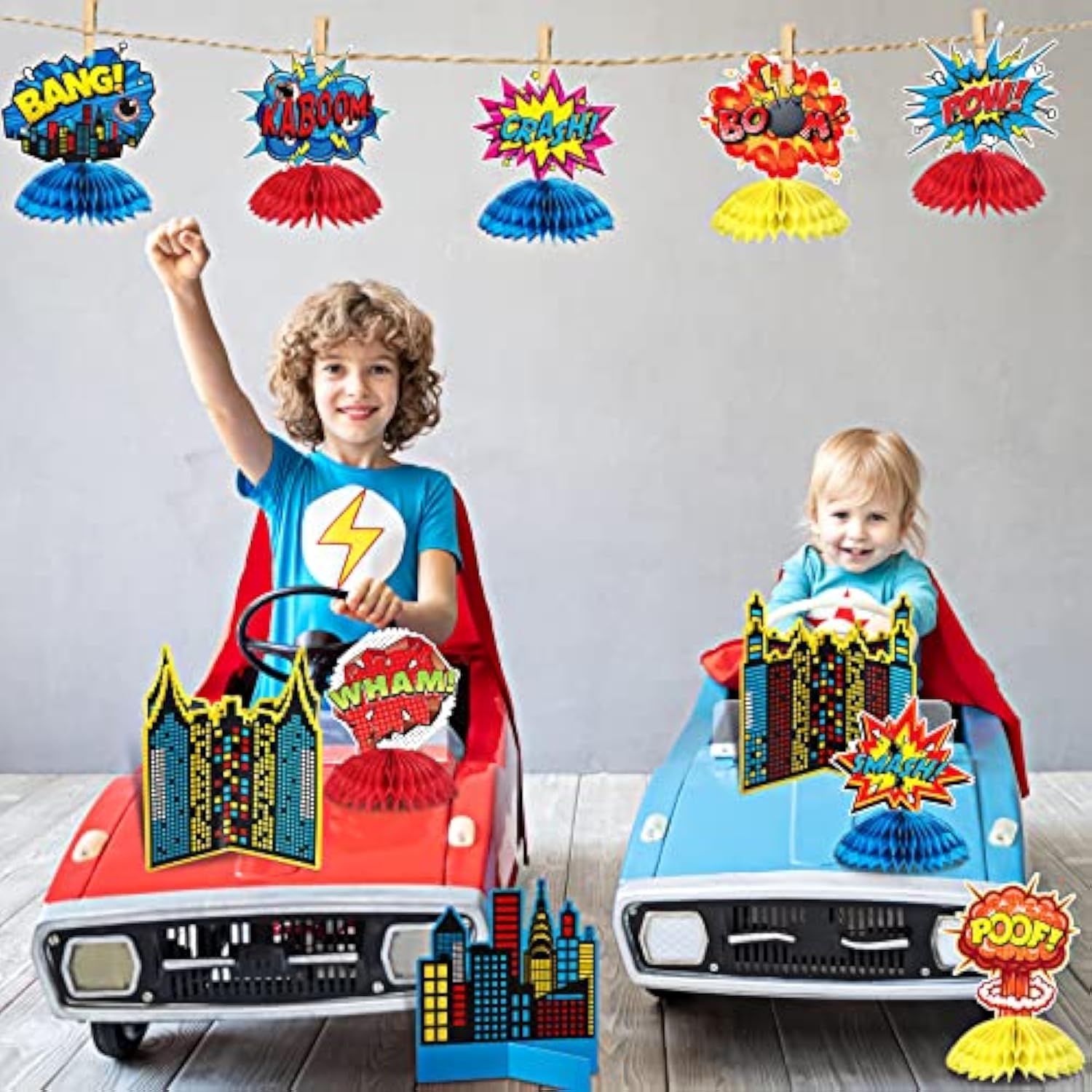 11 Pieces Hero Party Decoration Hero Honeycomb Centerpieces 3D Hero Ta