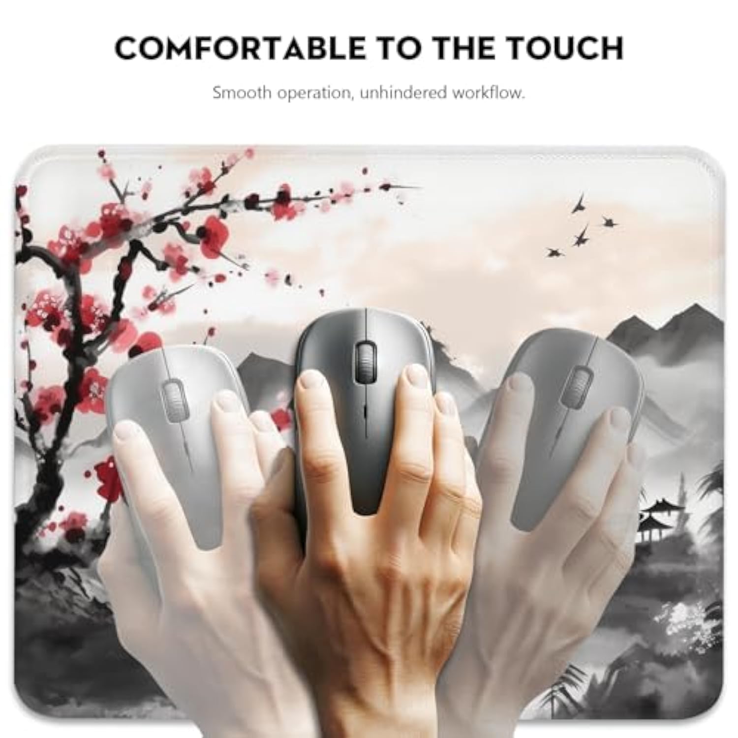 Resilient Beauty Plum Blossom-Inspired Mouse Pad, Rectangle Stitched Edges Non-Slip Rubber Base Mouse Pads For Computers Laptop