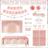 21St Birthday Decorations For Her, Rose Gold Happy 21St Birthday Decor With Balloon Arch Backdrop Banner Fringe Curtains Tablecloth Cake Topper Sash Crown For Women Party Supplies