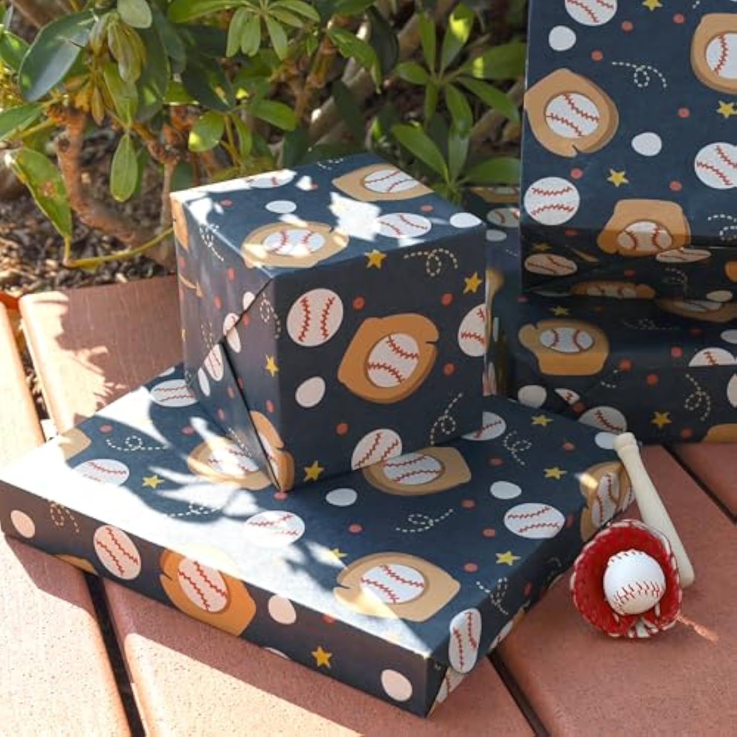 Baseball Kraft Wrapping Paper For Kids - 17 Inches X 33 Feet (47 Sq. Ft. Ttl.) - Baseball Glove And Ball Design Birthday Gift Wrap For Baby Shower, Birthday, Party, Holiday, Boys Girls
