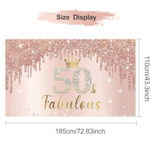 Pink Rose Gold 50Th Birthday Banner Decorations For Women, Happy 50Th Birthday Banner Backdrop Party Supplies, Fifty Years Old Bday Background Photo Sign For Indoor Outdoor