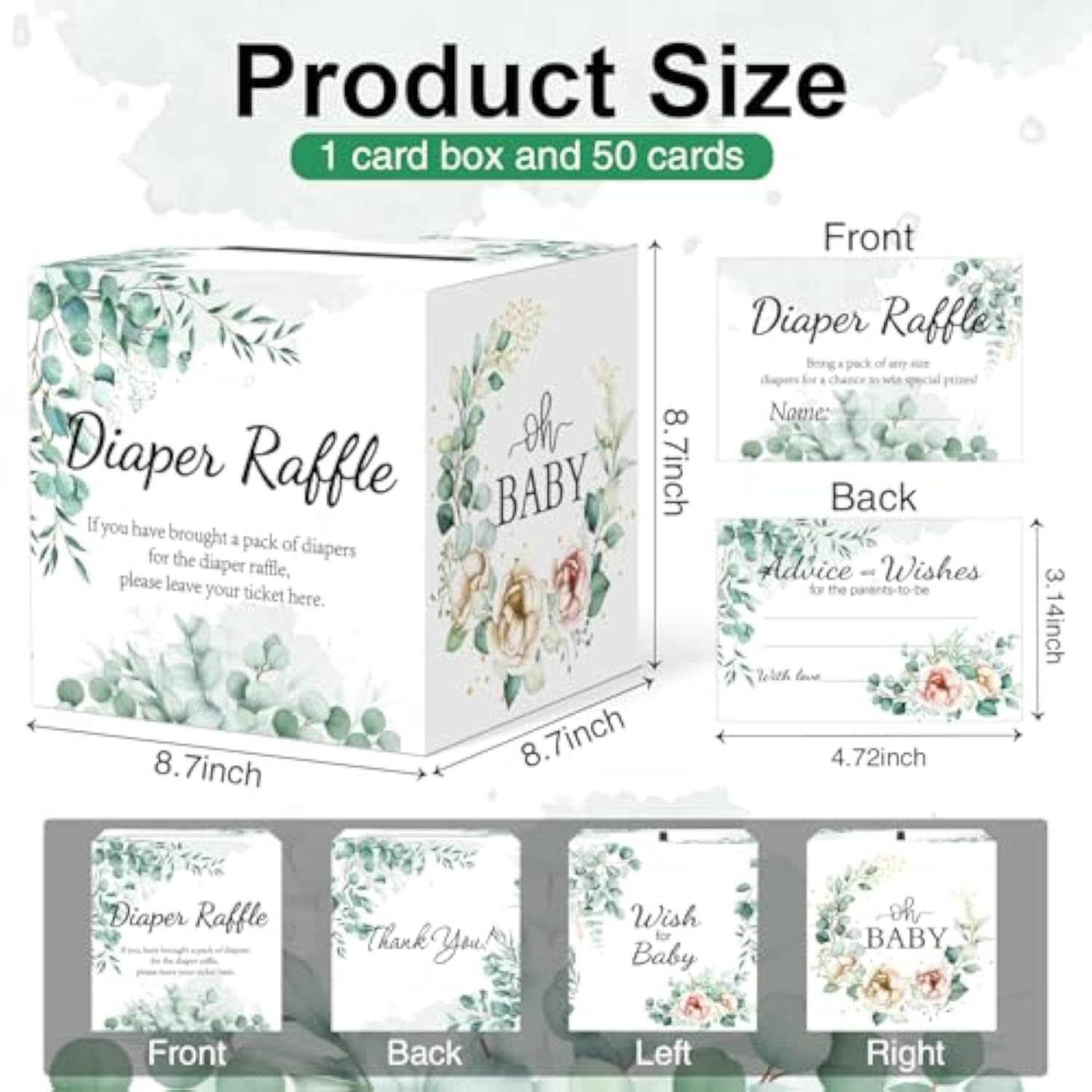 Baby Shower Games, Greenery Diaper Raffle Box For Baby Shower, 50 Pcs Diaper Raffle Tickets Card Box With Advice And Wishes For The Parents-To-Be, Baby Shower Decorations, Diaper Raffle Sign