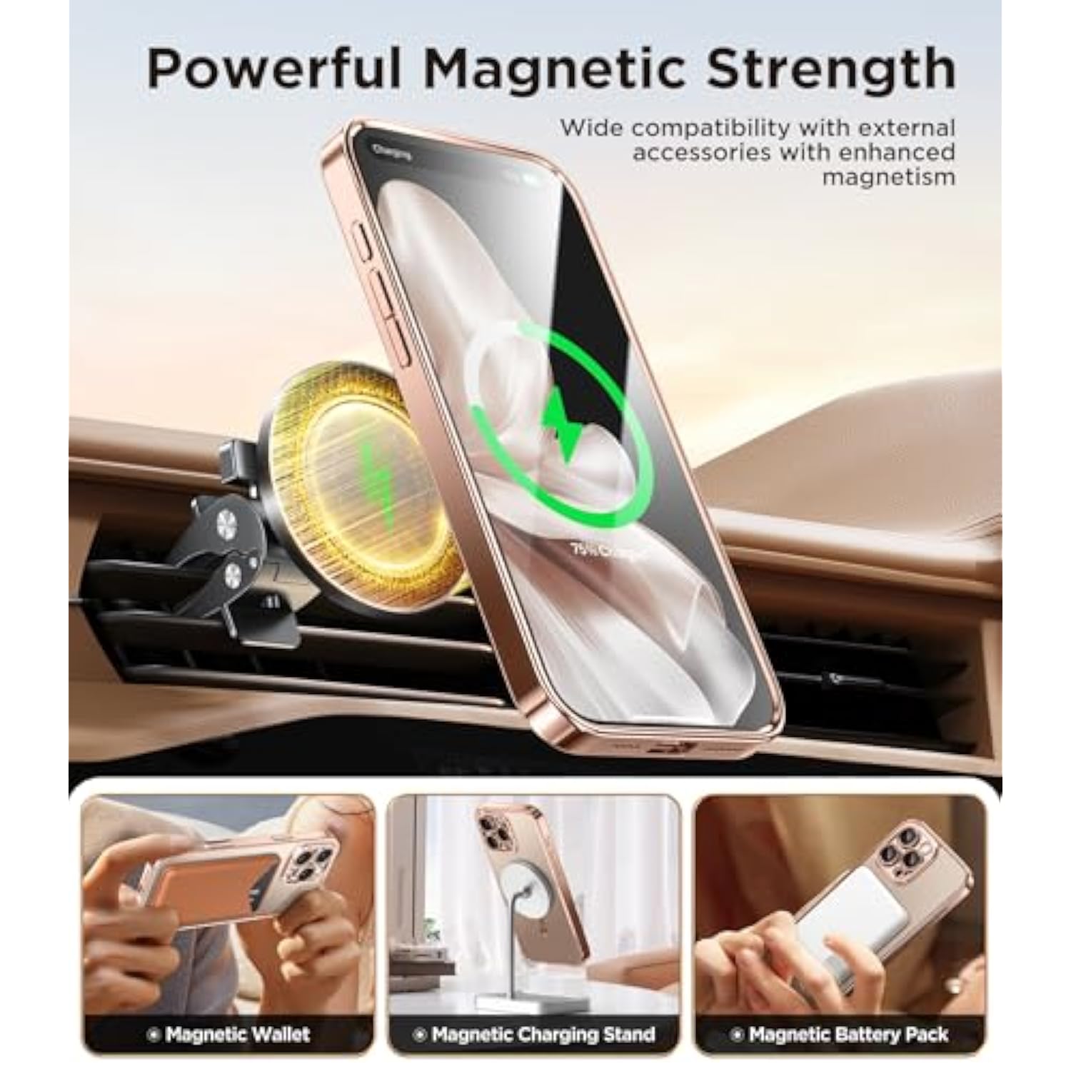 Magnetic For Iphone 16 Pro Case With Camera Capture Control Button, Compatible With Magsafe, [Camera Protection][Privacy Screen Protector] Plating Phone Case For Iphone 16 Pro 6.3" (Rose Gold/Clear)