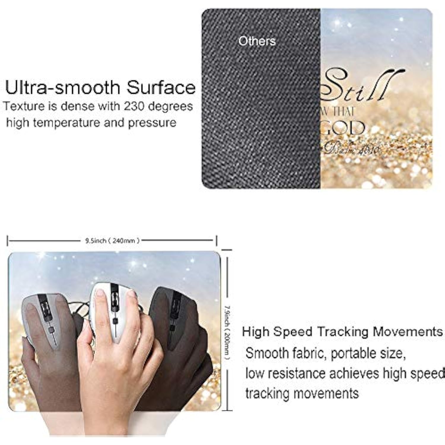 Christian Bible Verses Square Waterproof Mouse Pad Non-Slip Rubber Base Mousepads For Office Laptop, 9.5"X7.9"X0.12" Inch(Be Still)