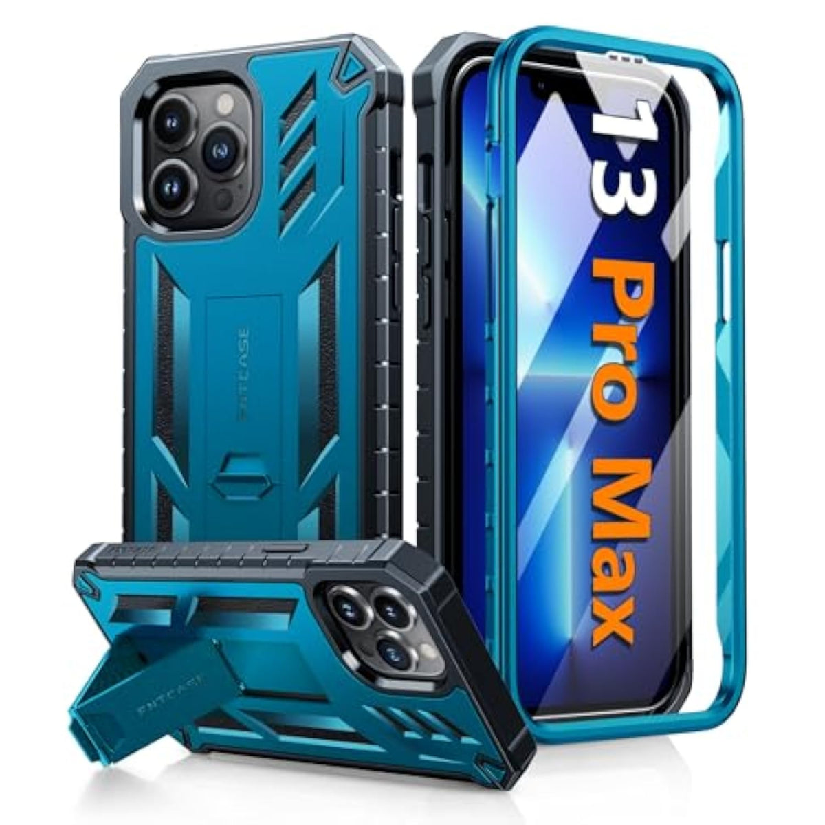 For Iphone 13 Pro-Max Case: Military Grade Shockproof Protective Phone Cover With Kickstand - Dual Layer Full Protection Matte Textured Drop Proof Heavy Duty Hard Cases - 6.7 Inch Blue