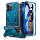 For Iphone 13 Pro-Max Case: Military Grade Shockproof Protective Phone Cover With Kickstand - Dual Layer Full Protection Matte Textured Drop Proof Heavy Duty Hard Cases - 6.7 Inch Blue