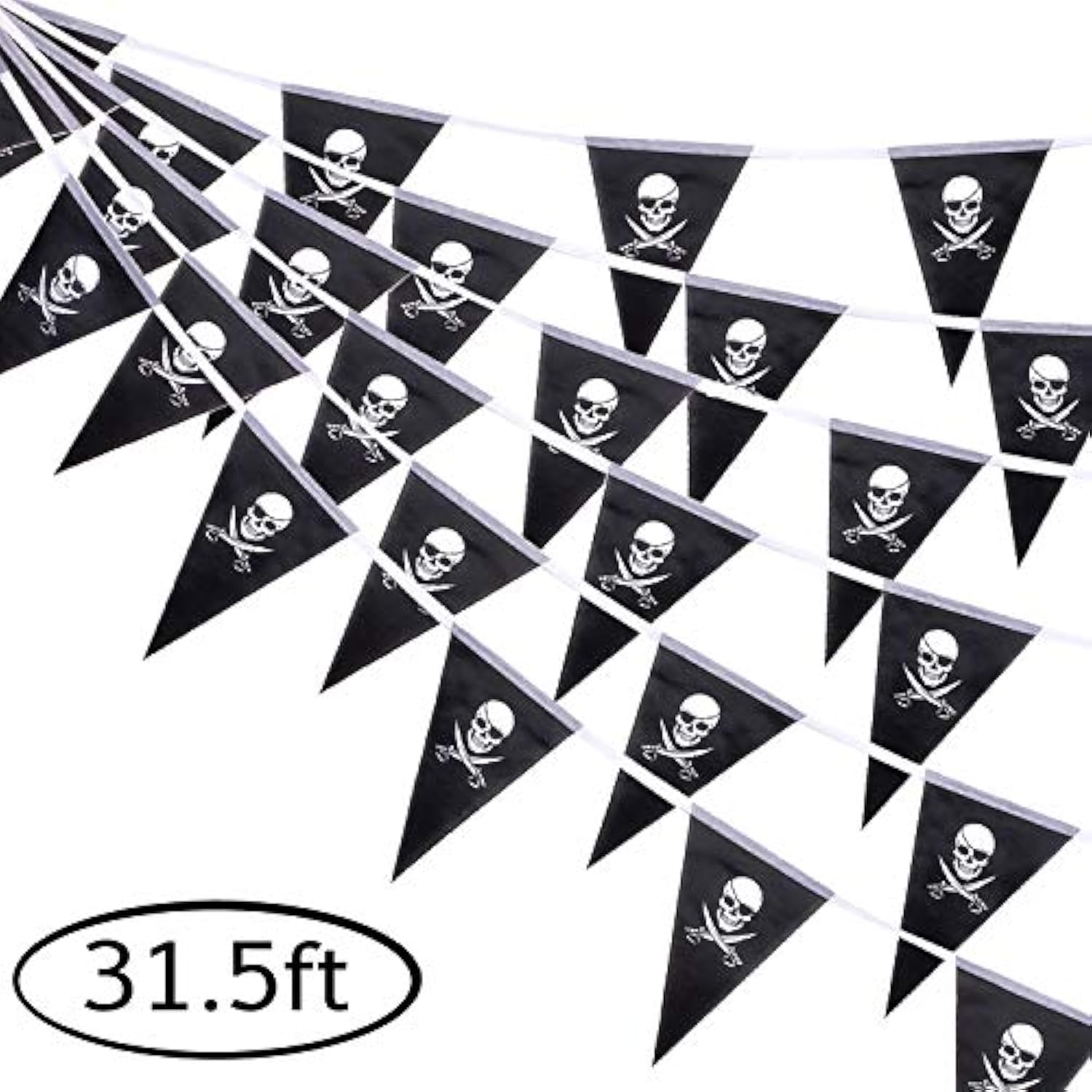 31.5ft Halloween Jolly Roger Banner 30pcs Skull Pirate Triangle Flags Bunting Party Decor