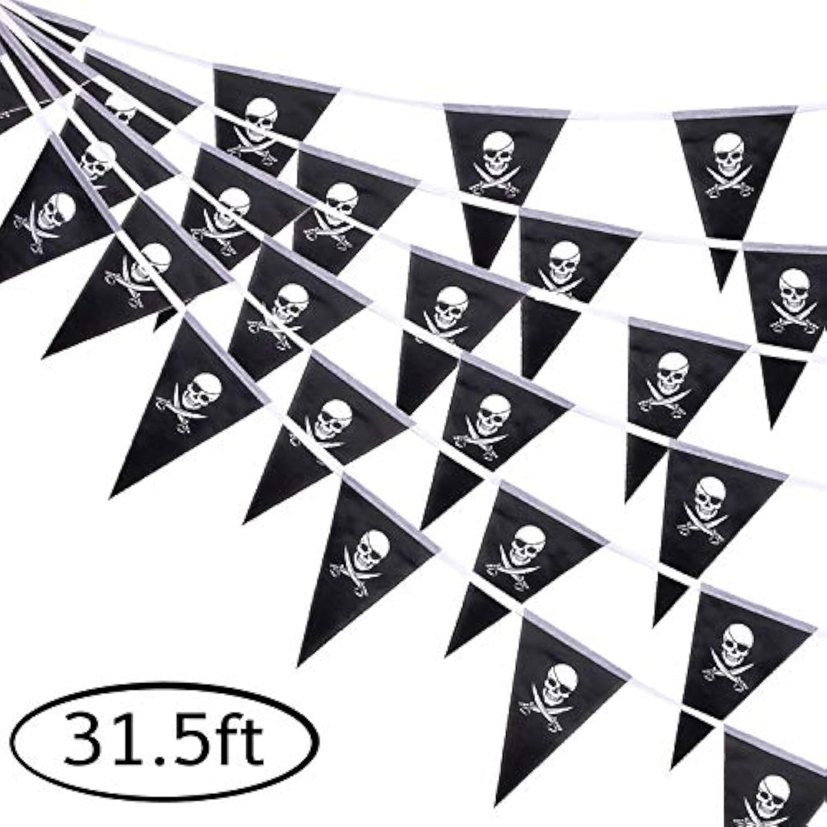 31.5ft Halloween Jolly Roger Banner 30pcs Skull Pirate Triangle Flags Bunting Party Decor